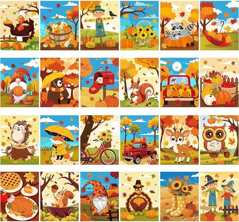 Sherr 24 Pcs Pre Drawn Canvas for Painting Adult Pre Printed Canvas Bulk Sip and Paint Kit Stretched Panels Paint Set for Theme Painting Night Party Favor (Autumn Halloween,8 x 10 Inch) in Kuwait