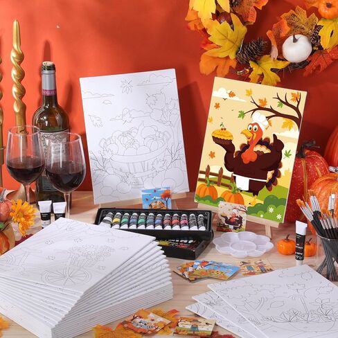 Sherr 24 Pcs Pre Drawn Canvas for Painting Adult Pre Printed Canvas Bulk Sip and Paint Kit Stretched Panels Paint Set for Theme Painting Night Party Favor (Autumn Halloween,8 x 10 Inch) in Kuwait