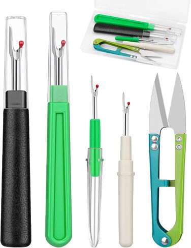 ZMAAGG Seam Ripper-6 PCS Stitch Remover Tool, Seam Rippers for Sewing, Needle Threaders, Tape Measure, Tailors Awl, Thread Snips in Kuwait