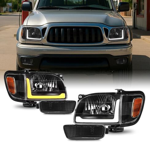 AKKON - Fits 2001-2004 Toyota Tacoma Black Headlights Pair w/LED Greeting Lamp Switchback DRL Sequential Turn Signal in Saudi Arabia