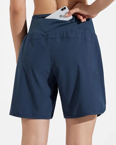 Women's 7" Athletic Running Long Shorts with Liner High Waist Gym Workout Sports Shorts with Zipper Pockets in Saudi Arabia