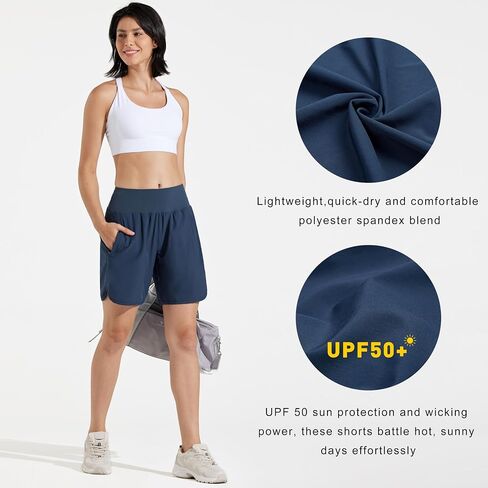 Women's 7" Athletic Running Long Shorts with Liner High Waist Gym Workout Sports Shorts with Zipper Pockets in Saudi Arabia
