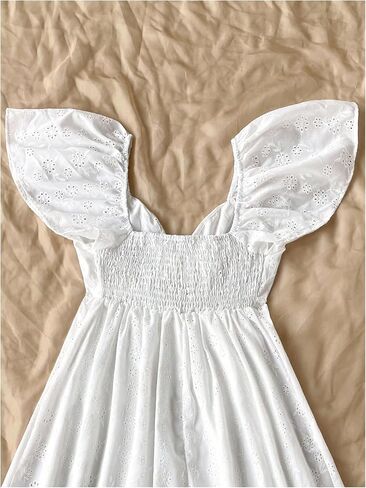 MakeMeChic Women's Casual Ruffle Mini Dress Summer Flutter Sleeve V Neck Tie Front Cutout A Line Dress in Saudi Arabia
