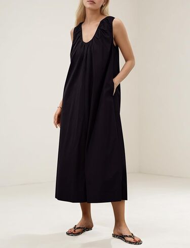 Maxi Dress for Women Sleeveless Long Summer Sundresses Flowy Vacation Beach Cotton Dress with Pockets in Kuwait