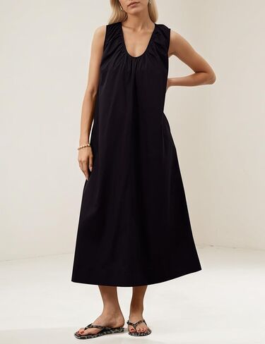 Maxi Dress for Women Sleeveless Long Summer Sundresses Flowy Vacation Beach Cotton Dress with Pockets in Kuwait