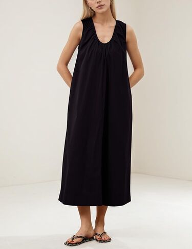 Maxi Dress for Women Sleeveless Long Summer Sundresses Flowy Vacation Beach Cotton Dress with Pockets in Kuwait