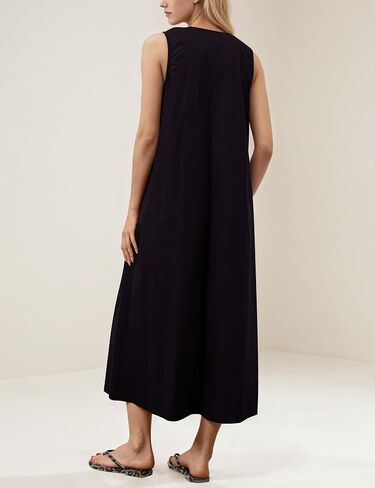 Maxi Dress for Women Sleeveless Long Summer Sundresses Flowy Vacation Beach Cotton Dress with Pockets in Kuwait