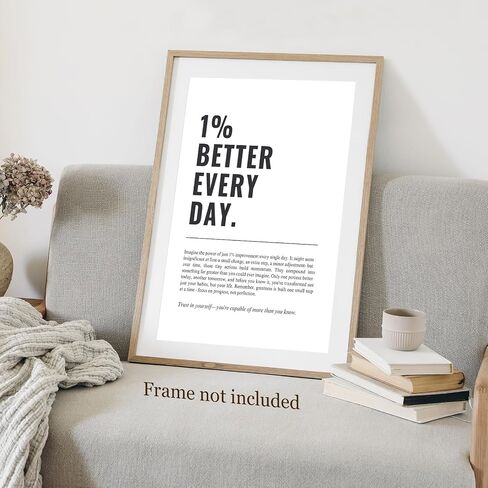1% أفضل كل يوم تحفيزي جدار الفن عقلية النمو تحسين الذات اقتباس ملصق الحد الأدنى ملهمة جدار ديكور لمكتب الصالة الرياضية 12x16in غير المؤطرة in Saudi Arabia