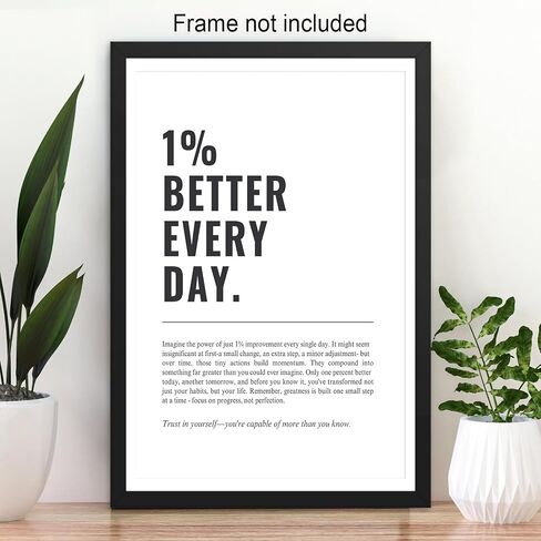 1% أفضل كل يوم تحفيزي جدار الفن عقلية النمو تحسين الذات اقتباس ملصق الحد الأدنى ملهمة جدار ديكور لمكتب الصالة الرياضية 12x16in غير المؤطرة in Saudi Arabia