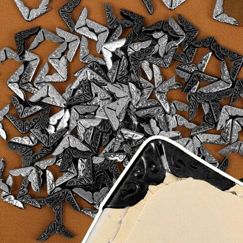 200PCS Vintage Book Corner Protector Metal，Corner Cover for Scrapbook，Protector File Folder Corner，Decorative Protector for Scrapbook Album Men，for Crafting Scrapbooking Photo Angle Book Cover Menus in Kuwait