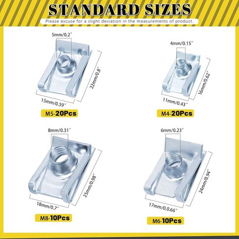 50Pcs M4 M5 M6 M8 M10 Auto Car U-Clip, Automotive U Nut Clips U-Style Clip-On Nuts U Fastener Clips U Clip Nuts for Engine Fender Bumper Dash Door Panel Interior, Carbon Steel in Saudi Arabia