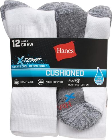 Hanes mens X-Temp 12-Pack Active Cool Crew Socks in Kuwait