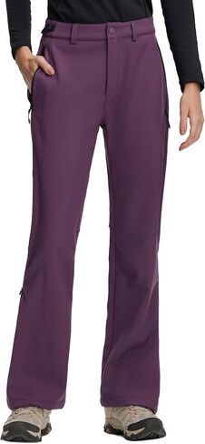 Pioneer Camp Womens Fleece Lined Hiking Pants Waterproof Snow Ski Pants Flared Winter Insulated Softshell with Bottom Zipper in Saudi Arabia