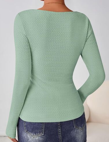 ZESICA Women's Long Sleeve Shirts 2025 Fall Fashion Square Neck Slim Fit Basic Going Out Tops Trendy Outfits in Saudi Arabia
