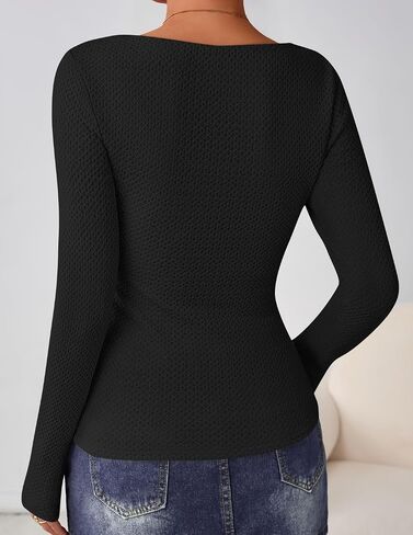 ZESICA Women's Long Sleeve Shirts 2025 Fall Fashion Square Neck Slim Fit Basic Going Out Tops Trendy Outfits in Saudi Arabia