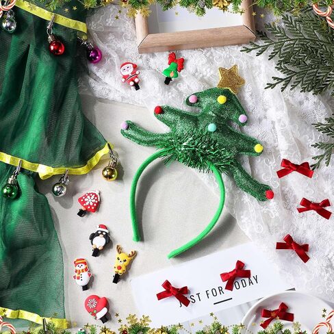 Mepase 32 Pcs Christmas Tree Costumes Outfit for Women Including Xmas Cloak Christmas Tree Headband with 10 Hair Clips 10 Bow Clips 10 Xmas Balls Decor for Holiday Party Costume Cosplay Covers in Saudi Arabia