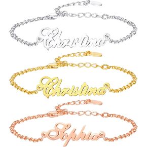 سوار مخصص للاسم مطلي بالذهب عيار 18 قيراط، سوار قابل للتعديل بنص مخصص للاسم، هدية مخصصة للنساء in Kuwait