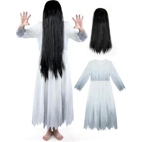 Ghost Costume Adult Women Scary White Gothic Victorian Dress Black Long Wig Horror Gossamer Costumes Halloween Cosplay in Saudi Arabia