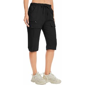 Capri Pants for women-15 Long Shorts Knee Length Capri Hiking Cargo Shorts Lightweight Quick Dry Elastic Waist for Casual in Kuwait