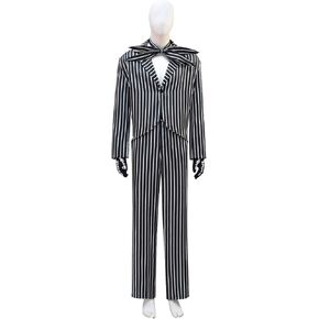 Adult Jack Skeleton Halloween Costume Mens Zebra Black and White Striped Suit with Tie and Gloves in Saudi Arabia