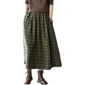 تنورة نسائية من الصوف ذات ثنيات منقوشة عتيقة من chouyatou بخصر مطاطي على شكل حرف a تنورة طويلة متأرجحة مع جيوب in Kuwait