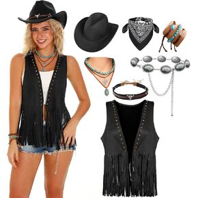Womens Western Cowgirl Costume Cowboy Outfits Tassels Fringe Vest Hat 7pcs Set in Saudi Arabia