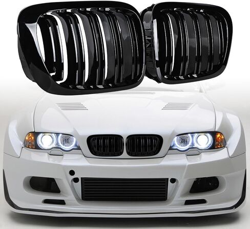 Front Upper Shiny Glos Black Kidney Grille Grill Compatible with 1999-2002 E46 2-Door Coupe Cabriolet 2DR in Saudi Arabia
