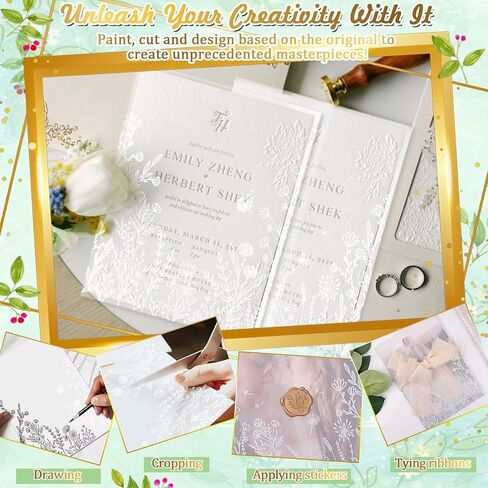 48 Sets Wedding Invitation Wrap Kit for 5x7 Invitations – Pre-Folded Vellum Jackets, 12 Rolls Chiffon Ribbon, Dried Gypsophila & Wax Seal Stickers – Elegant DIY Wedding Supplies in Saudi Arabia