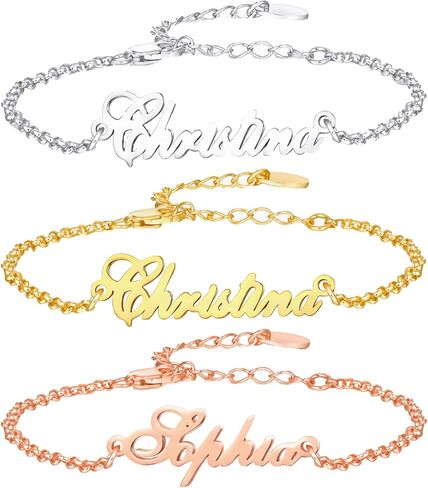 سوار مخصص للاسم مطلي بالذهب عيار 18 قيراط، سوار قابل للتعديل بنص مخصص للاسم، هدية مخصصة للنساء in Kuwait