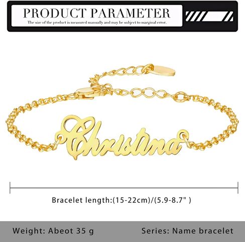 سوار مخصص للاسم مطلي بالذهب عيار 18 قيراط، سوار قابل للتعديل بنص مخصص للاسم، هدية مخصصة للنساء in Kuwait