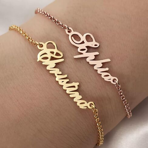 سوار مخصص للاسم مطلي بالذهب عيار 18 قيراط، سوار قابل للتعديل بنص مخصص للاسم، هدية مخصصة للنساء in Kuwait