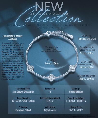 ÀIMBRACE Gift-Ready Packaging Moissanite 925 Sterling Silver Adjustable Charm Link Bracelet with Bonus Handcrafted Presents for Women as Tokens of Appreciation — Birthday for (Grand)Daughter, Anniversary for Wife, Valentine’s Day for Girlfriend & Mother’s in Saudi Arabia
