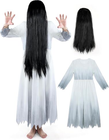 Ghost Costume Adult Women Scary White Gothic Victorian Dress Black Long Wig Horror Gossamer Costumes Halloween Cosplay in Saudi Arabia