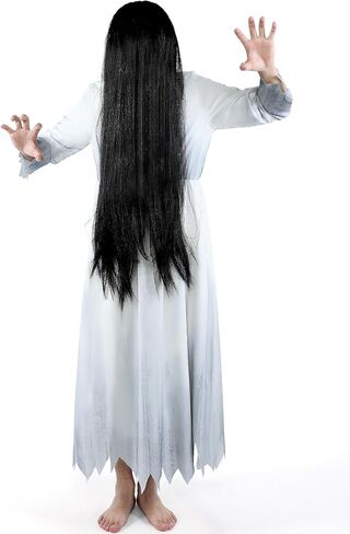 Ghost Costume Adult Women Scary White Gothic Victorian Dress Black Long Wig Horror Gossamer Costumes Halloween Cosplay in Saudi Arabia