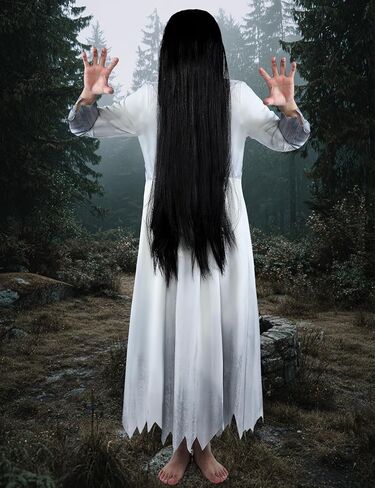 Ghost Costume Adult Women Scary White Gothic Victorian Dress Black Long Wig Horror Gossamer Costumes Halloween Cosplay in Saudi Arabia