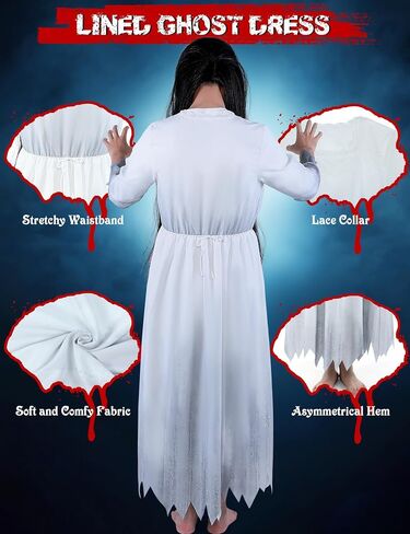 Ghost Costume Adult Women Scary White Gothic Victorian Dress Black Long Wig Horror Gossamer Costumes Halloween Cosplay in Saudi Arabia
