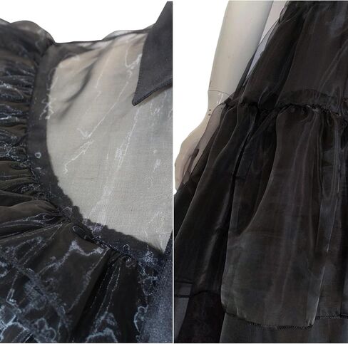 Halloween Women Black Gothic Tulle Cosplay Dress Party Ruffle Layered Prom Dance Costume Belt Necklace in Saudi Arabia