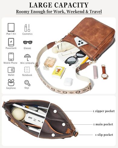 Womens Crossbody Bag Vegan Leather Hobo Purse with 2 Straps, Trendy Shoulder Handbag for Work Travel Daily Use in Saudi Arabia