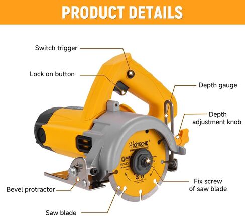 Hoteche 4-3/8-Inch Dry/Wet Masonry&Tile Saw 1250W Electric Cutter with Diamond Blade(Dry Type) for Stone, Ceramic and Marble Cutting in Kuwait