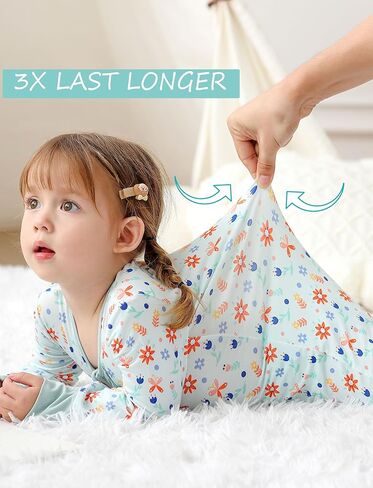 JunNeng 2Pcs Baby Girl Bamboo from Viscose Sleeper with Mitten Cuffs, Footless Ruffle Comfy Zippy Romper, Sleep N' Play Pjs in Kuwait