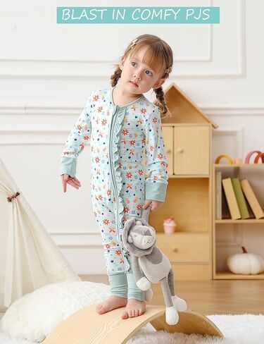 JunNeng 2Pcs Baby Girl Bamboo from Viscose Sleeper with Mitten Cuffs, Footless Ruffle Comfy Zippy Romper, Sleep N' Play Pjs in Kuwait