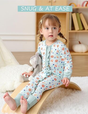 JunNeng 2Pcs Baby Girl Bamboo from Viscose Sleeper with Mitten Cuffs, Footless Ruffle Comfy Zippy Romper, Sleep N' Play Pjs in Kuwait