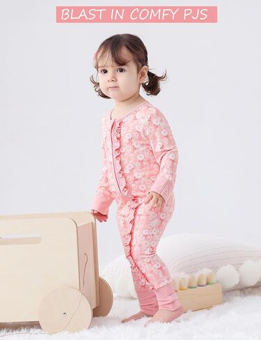 JunNeng Baby Girl Viscose from Bamboo Sleeper Pajamas with Mitten Cuffs | 2 Way Zipper Romper, Sleep N' Play, Fold-over Mitts, Non-Slip for 6-18 Months, Snug & Breathable, Stretchy, All Season in Saudi Arabia