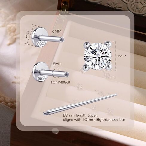 16G/18G الصلبة 925 الفضة الاسترليني أقراط مسمار الظهر مسطحة للنساء، 6 مم و 8 مم أطوال آخر، الزنمة محارة الحلزون ثقب المجوهرات القلب الأفعى نجمة تشيكوسلوفاكيا الذهب والفضة ثقب الأنف in Kuwait