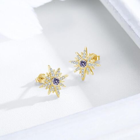 Starburst Earrings 925 Sterling Silver Star Stud Earrings Moonstone/Opal/Birthstone Starburst Jewelry Gift for Women Mother Daughter in Saudi Arabia