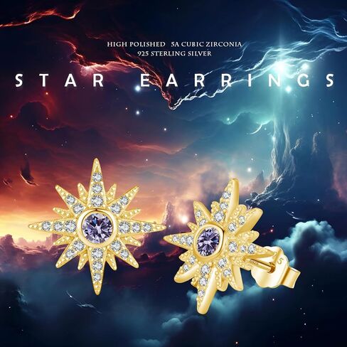 Starburst Earrings 925 Sterling Silver Star Stud Earrings Moonstone/Opal/Birthstone Starburst Jewelry Gift for Women Mother Daughter in Saudi Arabia