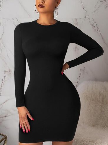 Women's Long Sleeve Bodycon Dress - Mini Spring Fall Club Party Fitted Tight Pencil Dresses in Saudi Arabia