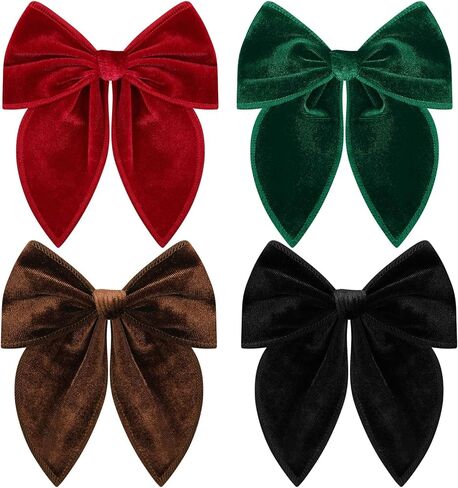 Christmas Hair Bows for Girls, 4 Pcs Velvet Hair Bows Velvet Bow Hair Clips Fable Hair Bows Christmas Hair Accessories for Little Girls Toddler Kids (Medium, 5in) in Kuwait