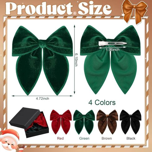 Christmas Hair Bows for Girls, 4 Pcs Velvet Hair Bows Velvet Bow Hair Clips Fable Hair Bows Christmas Hair Accessories for Little Girls Toddler Kids (Medium, 5in) in Kuwait
