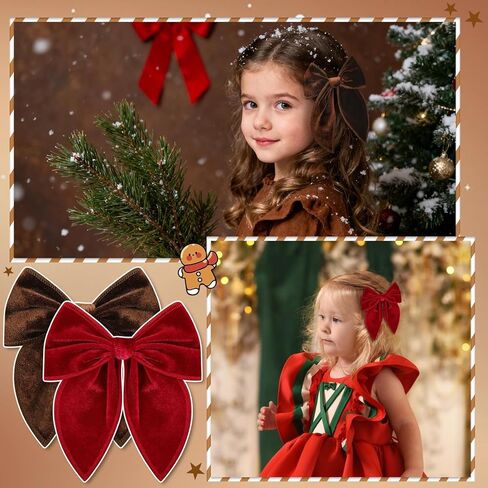 Christmas Hair Bows for Girls, 4 Pcs Velvet Hair Bows Velvet Bow Hair Clips Fable Hair Bows Christmas Hair Accessories for Little Girls Toddler Kids (Medium, 5in) in Kuwait
